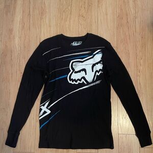 Fox Men's Long Sleeve Shirt - Black with Blue Accents